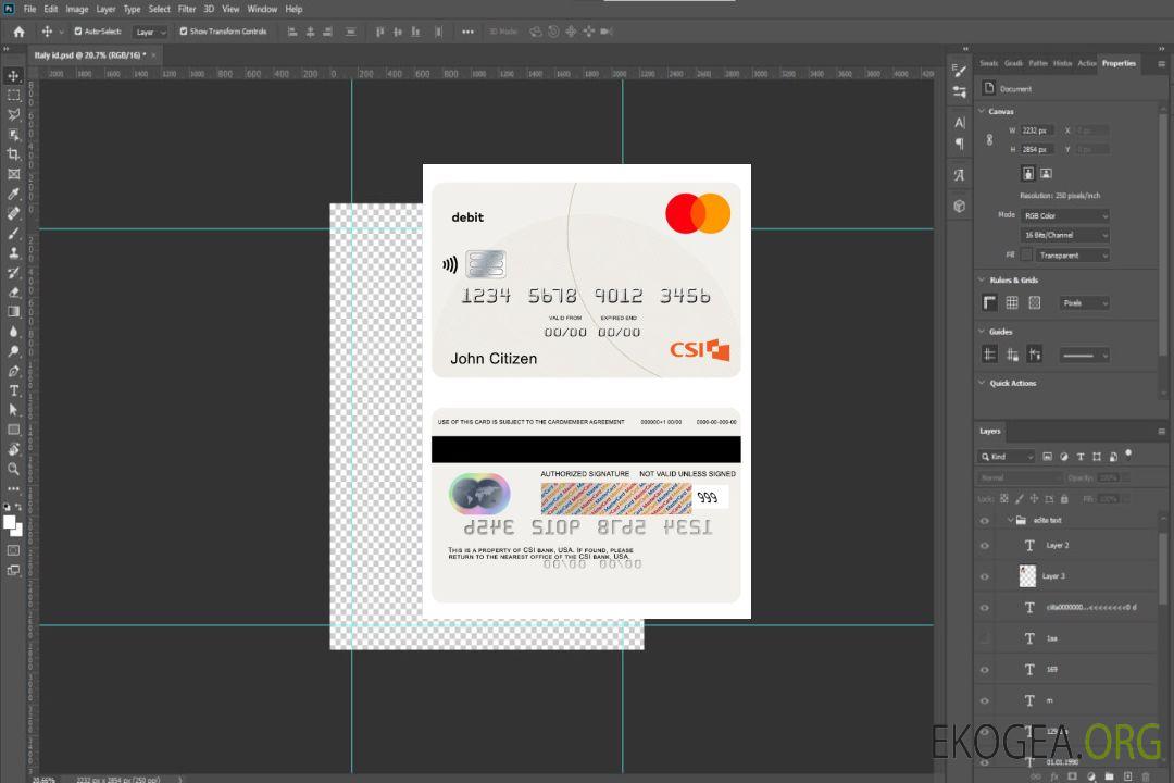 Mastercard de débit bancaire CSI des États-Unis template